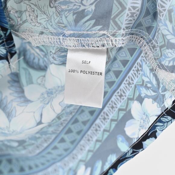 FATE Womens Billow Sleeve Blouse Top Sz S Blue Floral Tie Neck Button Boho Retro - Picture 7 of 12